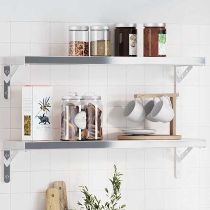 Suporturi rafturi, 4 buc., 20x2,5x14 cm argintiu oțel inox. GartenMobel Dekor