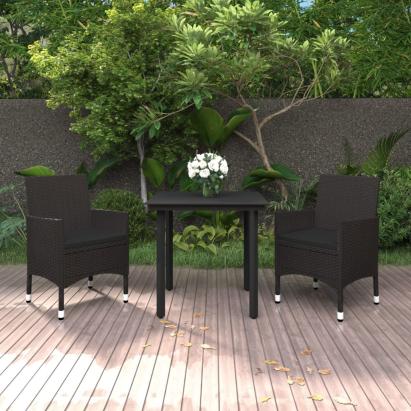 Set mobilier de grădină cu perne, 3 piese, poliratan și sticlă GartenMobel Dekor