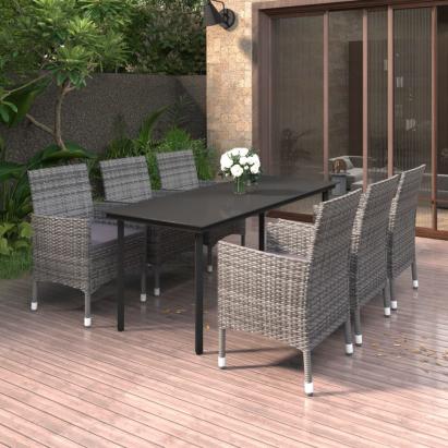 Set mobilier de grădină cu perne, 7 piese, poliratan și sticlă GartenMobel Dekor