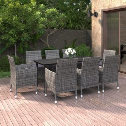 Set mobilier de grădină cu perne, 9 piese, poliratan și sticlă GartenMobel Dekor