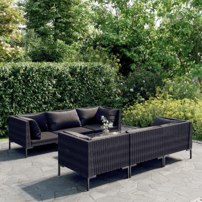 Set mobilier de grădină cu perne, 7 piese, gri închis poliratan GartenMobel Dekor