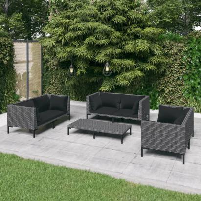 Set mobilier de grădină cu perne,7 piese, gri închis, poliratan GartenMobel Dekor