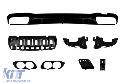 Difuzor tip E53 potrivit pentru bara spate A Design a Mercedes E-Class W213 sedan 2016-2022 -oo--oo-, cu garnitură neagră Performance AutoTuning