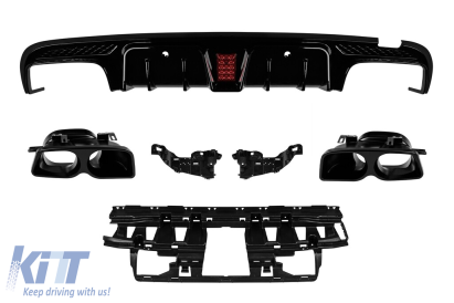 Difuzor tip Brabus cu capete negre potrivit pentru bara spate A Design pe Mercedes C-Class W205 2013-2019 -oo--oo- Performance AutoTuning