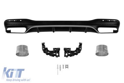 Difuzor tip GLE63 potrivit pentru bara de protecție din spate A Design pe Mercedes GLE W166 2015-2018, -oo--oo-, cu garnitură din crom Performance AutoTuning