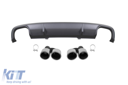 Difuzor tip S4 cu capete cromate potrivit pentru bara de protecție spate standard a Audi A4 B9 sedan, break 2015-2019 -oo--oo- Performance AutoTuning
