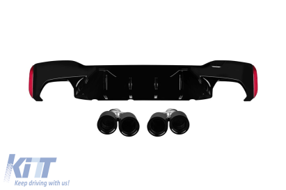 Difuzor tip M5 competition cu capace negre potrivit pentru bara spate M technik pe BMW Seria 5 G30 sedan, G31 break după 2017 -o0--o0-, lac negru Performance AutoTuning