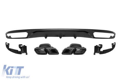 Difuzor tip E63 cu capete negre potrivit pentru bara spate standard a Mercedes E-Class W213 după 2016 -oo--oo-, garnitură neagră Performance AutoTuning