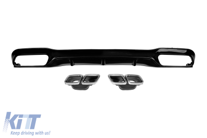 Difuzor tip E63 cu capace cromate pentru bara spate A Design potrivit pentru Mercedes E-Class W213 după 2016 -oo--oo-, cu garnitură neagră Performance AutoTuning