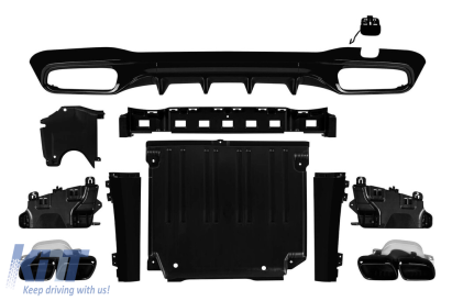Difuzor tip C63 cu capace negre potrivit pentru bara spate A Design la Mercedes C-Class W206 după 2021, -oo--oo-, lac negru Performance AutoTuning
