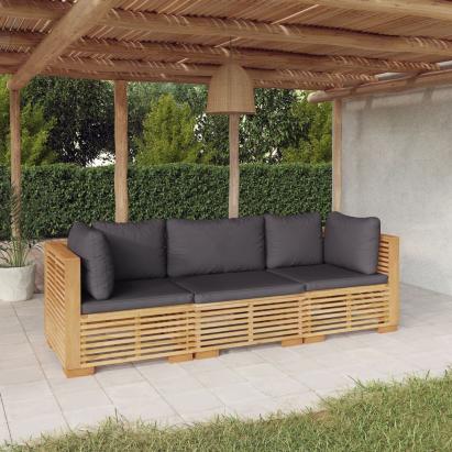 Set mobilier grădină cu perne, 3 piese, lemn masiv de tec GartenMobel Dekor