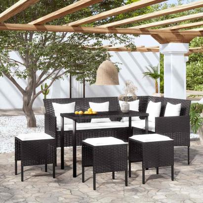 Set canapele grădină forma L cu perne 5 piese negru poliratan GartenMobel Dekor