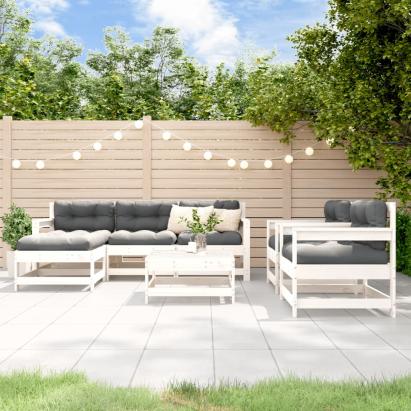 Set mobilier de grădină cu perne, 7 piese, alb, lemn masiv GartenMobel Dekor