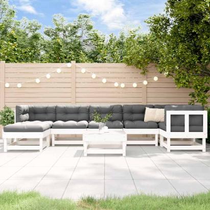 Set mobilier de grădină cu perne, 8 piese, alb, lemn masiv GartenMobel Dekor