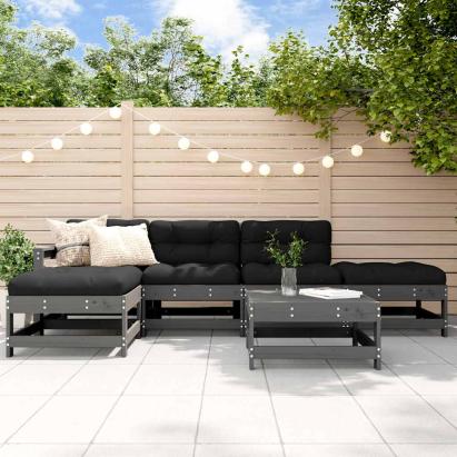 Set mobilier relaxare grădină&perne 6 piese gri lemn masiv pin GartenMobel Dekor