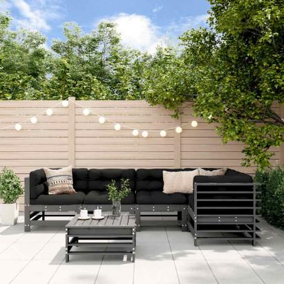 Set mobilier relaxare grădină&perne 6 piese gri lemn masiv pin GartenMobel Dekor