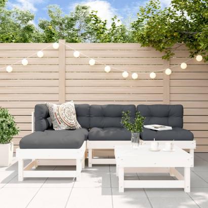 Set mobilier de grădină cu perne, 5 piese, alb, lemn masiv GartenMobel Dekor