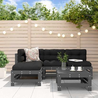 Set mobilier grădină cu perne, 5 piese, gri, lemn masiv GartenMobel Dekor