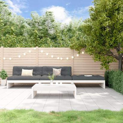 Set mobilier de grădină cu perne, 4 piese, alb, lemn masiv GartenMobel Dekor