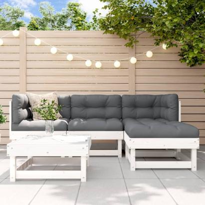 Set mobilier relaxare de grădină 5 piese alb lemn masiv de pin GartenMobel Dekor