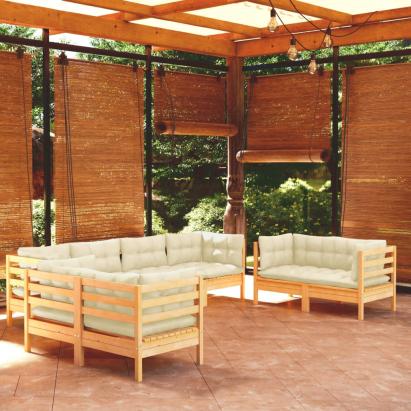 Set mobilier grădină cu perne crem, 8 piese, lemn masiv de pin GartenMobel Dekor