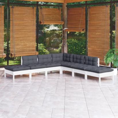 Set mobilier de grădină cu perne, 7 piese, alb, lemn masiv pin GartenMobel Dekor