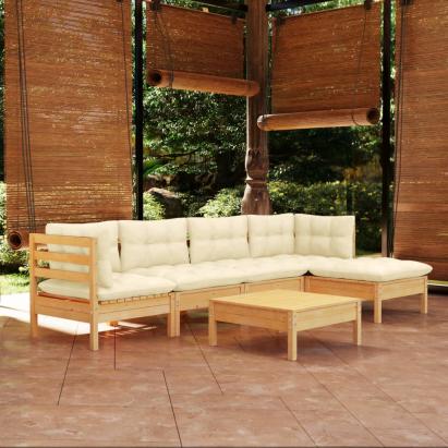 Set mobilier grădină cu perne crem, 6 piese, lemn masiv de pin GartenMobel Dekor