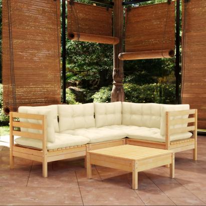 Set mobilier grădină cu perne crem, 5 piese, lemn de pin GartenMobel Dekor