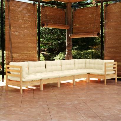 Set mobilier grădină cu perne crem, 6 piese, lemn de pin GartenMobel Dekor