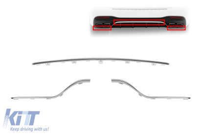 Set de trimuri cromate potrivite pentru difuzorul A Design pe Mercedes GLE W166 2015-2019, stânga, centru și dreapta Performance AutoTuning