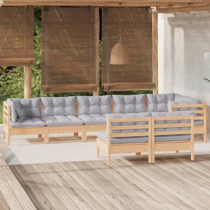 Set mobilier de grădină cu perne gri, 8 piese, lemn masiv pin GartenMobel Dekor