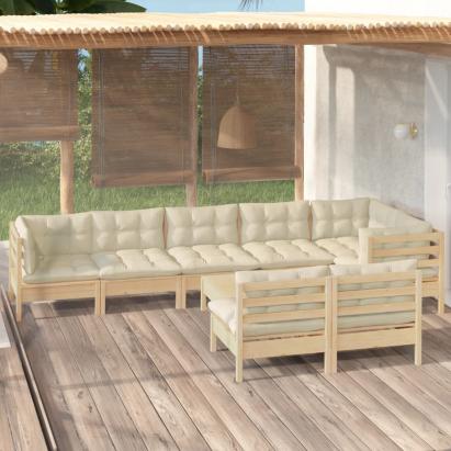 Set mobilier grădină cu perne crem, 9 piese, lemn masiv de pin GartenMobel Dekor