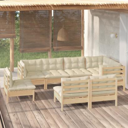 Set mobilier de grădină cu perne crem, 8 piese, lemn masiv pin GartenMobel Dekor