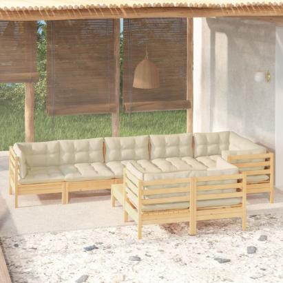 Set mobilier grădină cu perne crem, 9 piese, lemn masiv de pin GartenMobel Dekor