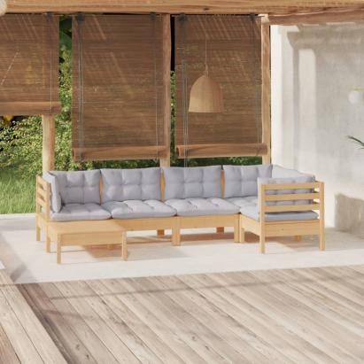 Set mobilier grădină cu perne gri, 6 piese, lemn de pin GartenMobel Dekor