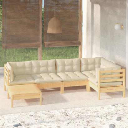 Set mobilier grădină cu perne crem, 6 piese, lemn masiv de pin GartenMobel Dekor