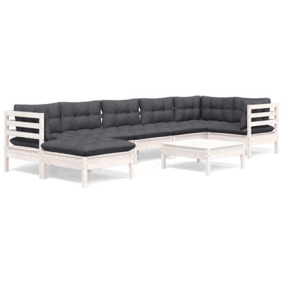 Set mobilier de grădină cu perne, 8 piese, alb, lemn masiv pin GartenMobel Dekor