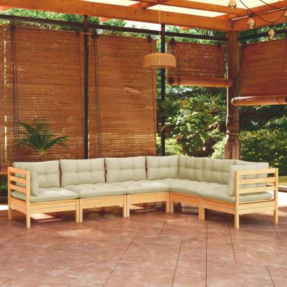 Set mobilier grădină cu perne crem, 6 piese, lemn masiv de pin GartenMobel Dekor