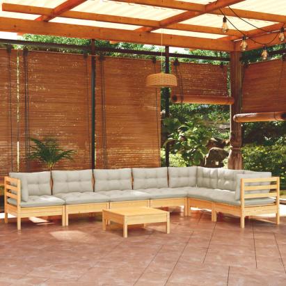 Set mobilier de grădină cu perne crem, 8 piese, lemn masiv pin GartenMobel Dekor