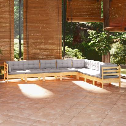 Set mobilier de grădină cu perne gri, 8 piese, lemn masiv pin GartenMobel Dekor