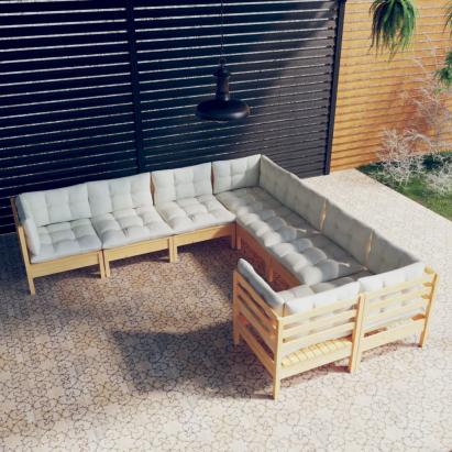 Set mobilier de grădină cu perne crem, 8 piese, lemn masiv pin GartenMobel Dekor