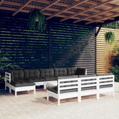 Set de șezlonguri de grădină cu perne 11 piese alb lemn de pin GartenMobel Dekor