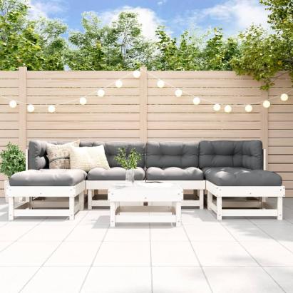 Set mobilier de grădină, 7 piese, alb, lemn masiv de pin GartenMobel Dekor