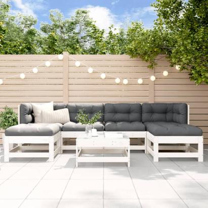 Set mobilier de grădină, 7 piese, alb, lemn masiv de pin GartenMobel Dekor