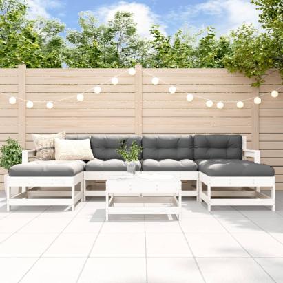 Set mobilier de grădină, 7 piese, alb, lemn masiv de pin GartenMobel Dekor