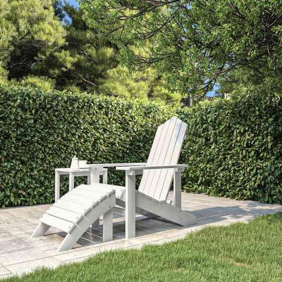 Scaun de grădină Adirondack cu suport pentru picioare alb HDPE GartenMobel Dekor