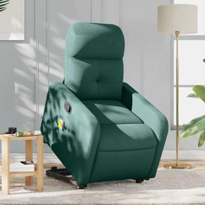 Fotoliu rabatabil de masaj, cu ridicare, verde închis, textil GartenMobel Dekor