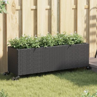Jardiniere grădină cu roți 2 buc. negru 107x32x38 cm poliratan GartenMobel Dekor