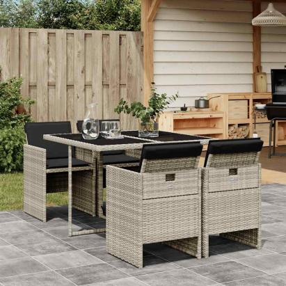 Set mobilier de grădină cu perne, 5 piese gri deschis poliratan GartenMobel Dekor