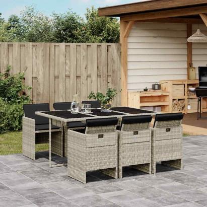Set mobilier de grădină cu perne, 7 piese gri deschis poliratan GartenMobel Dekor